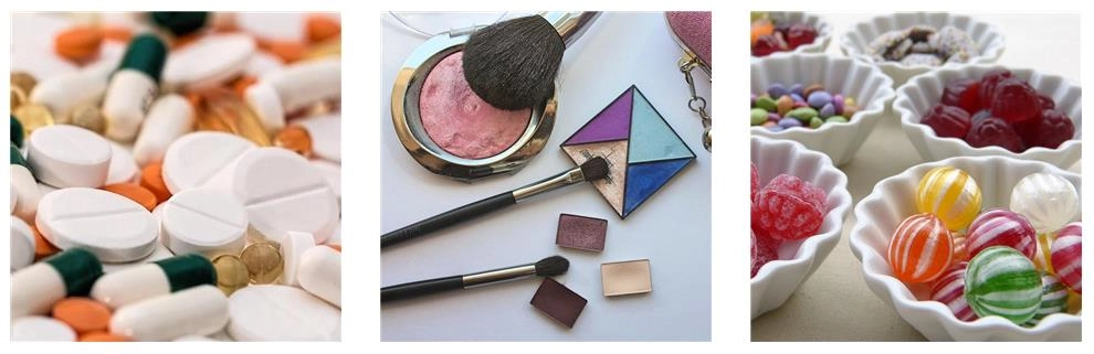 Стеарат магния применяется в прессованных конфетах и косметических порошковых композициях.